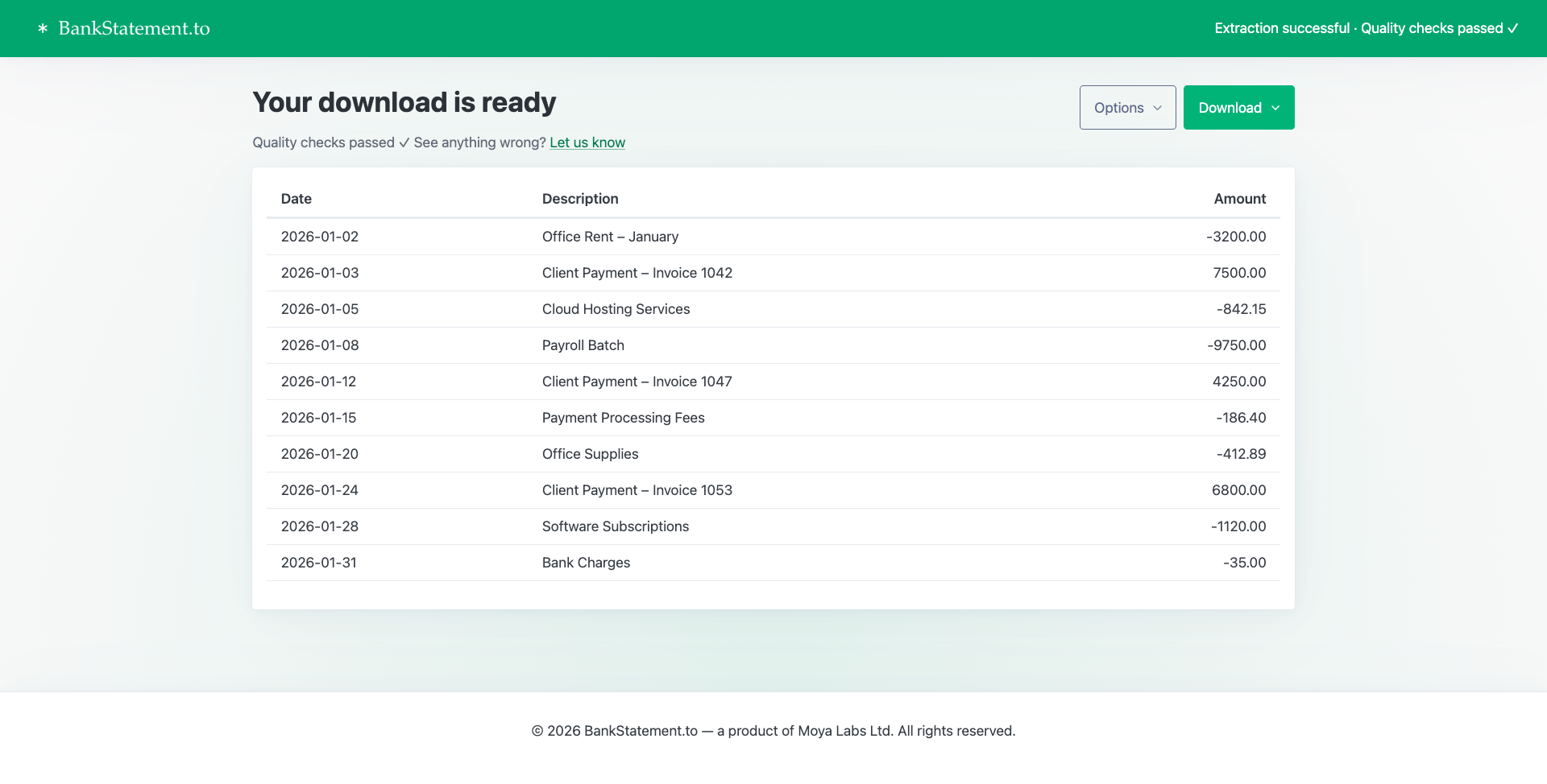 BankStatement.to Screenshot