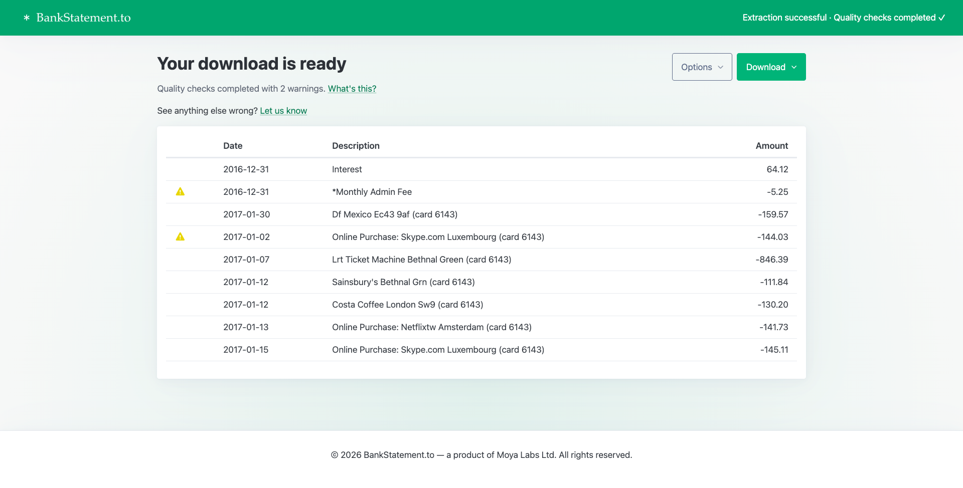 BankStatement.to Screenshot